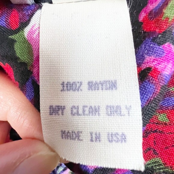 PANTAGIS Vtg 80s Drop Waist Floral Long Dress Rayon Big Shoulder Cutout Stretch - Picture 12 of 15